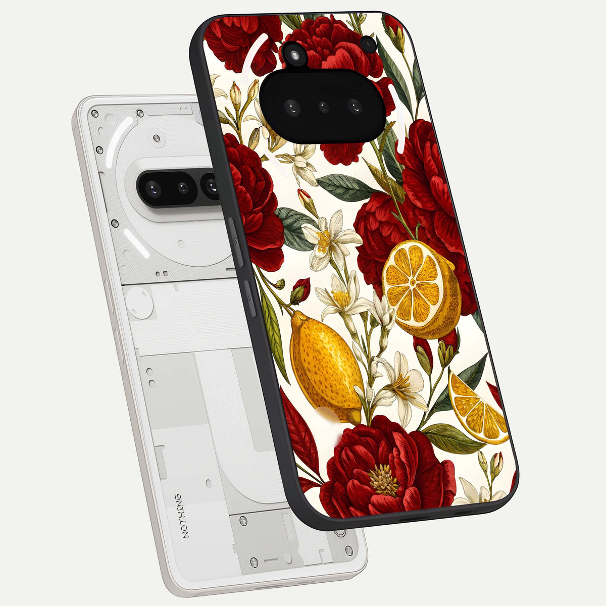  Lemon Rose Charm back cover For Nothing Phone 3A slim fit glass case with vibrant aesthetic design