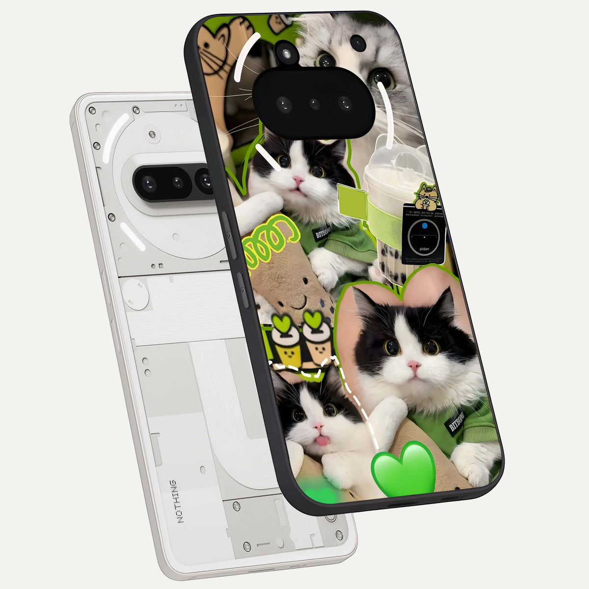  Matcha Cats Mood back cover For Nothing Phone 3A slim fit glass case with vibrant aesthetic design