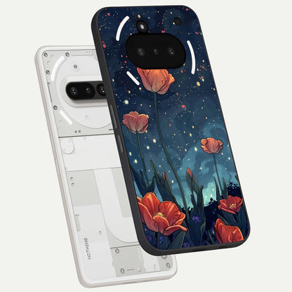  Midnight Tulip Glow back cover For Nothing Phone 3A slim fit glass case with vibrant aesthetic design