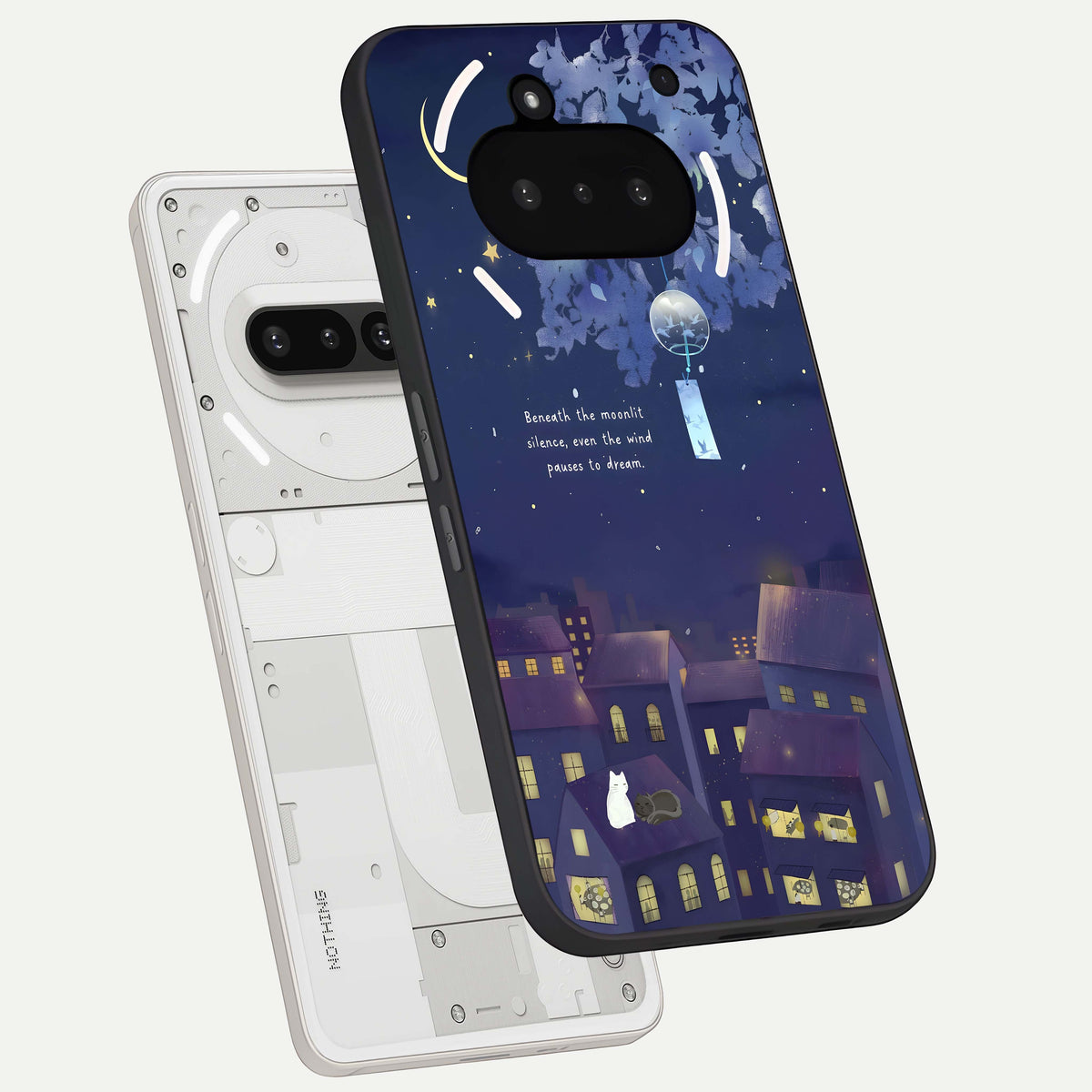  Moonlit Cat Silence back cover For Nothing Phone 3A slim fit glass case with vibrant aesthetic design