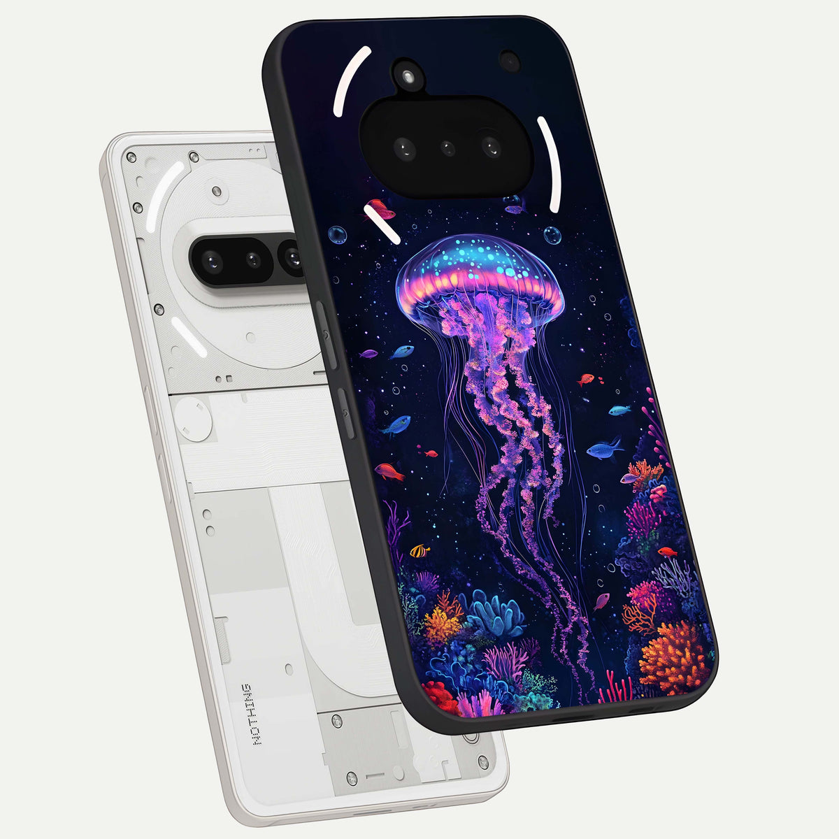  Neon Jellyfish back cover For Nothing Phone 3A slim fit glass case with vibrant aesthetic design