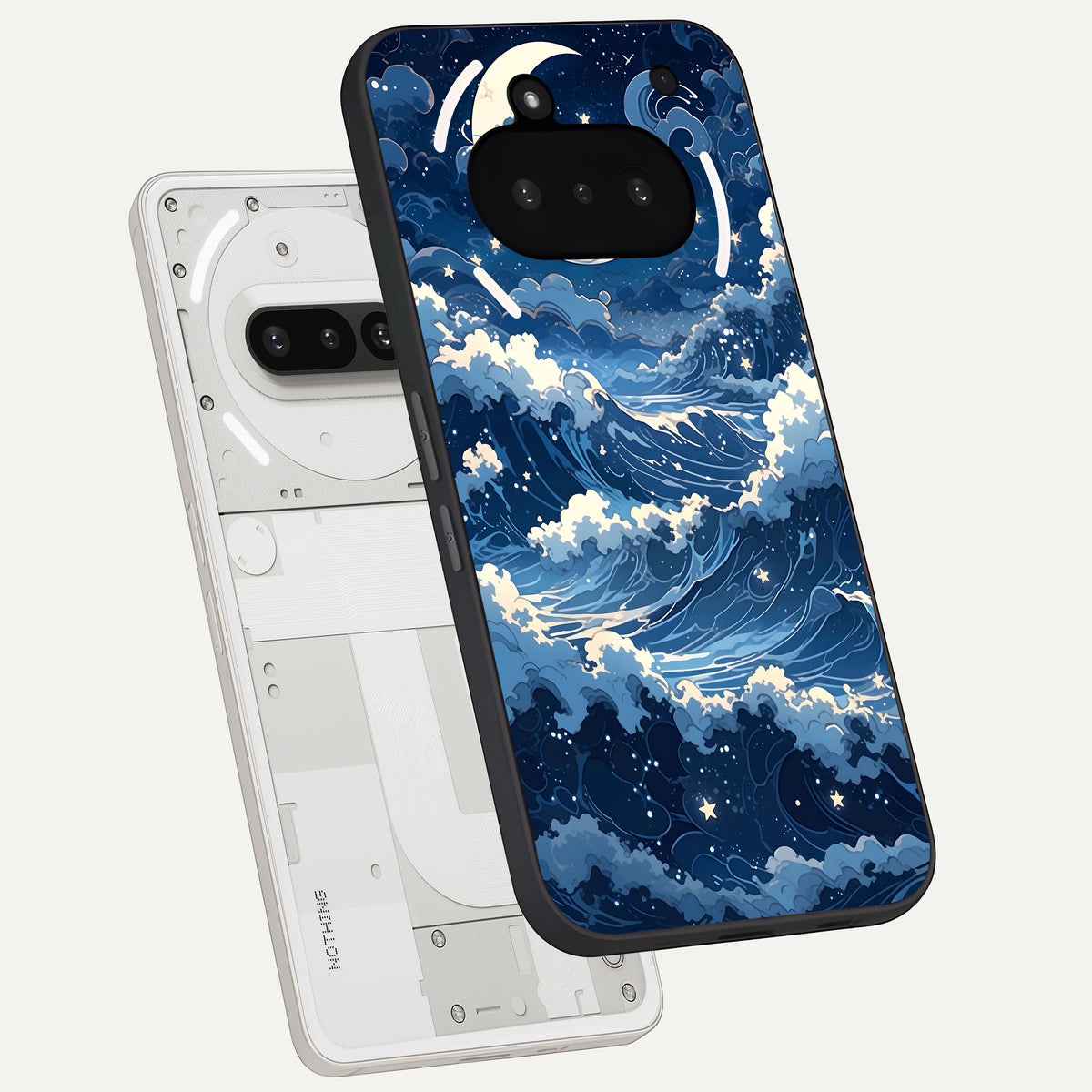  Ocean Moon Waves back cover For Nothing Phone 3A slim fit glass case with vibrant aesthetic design