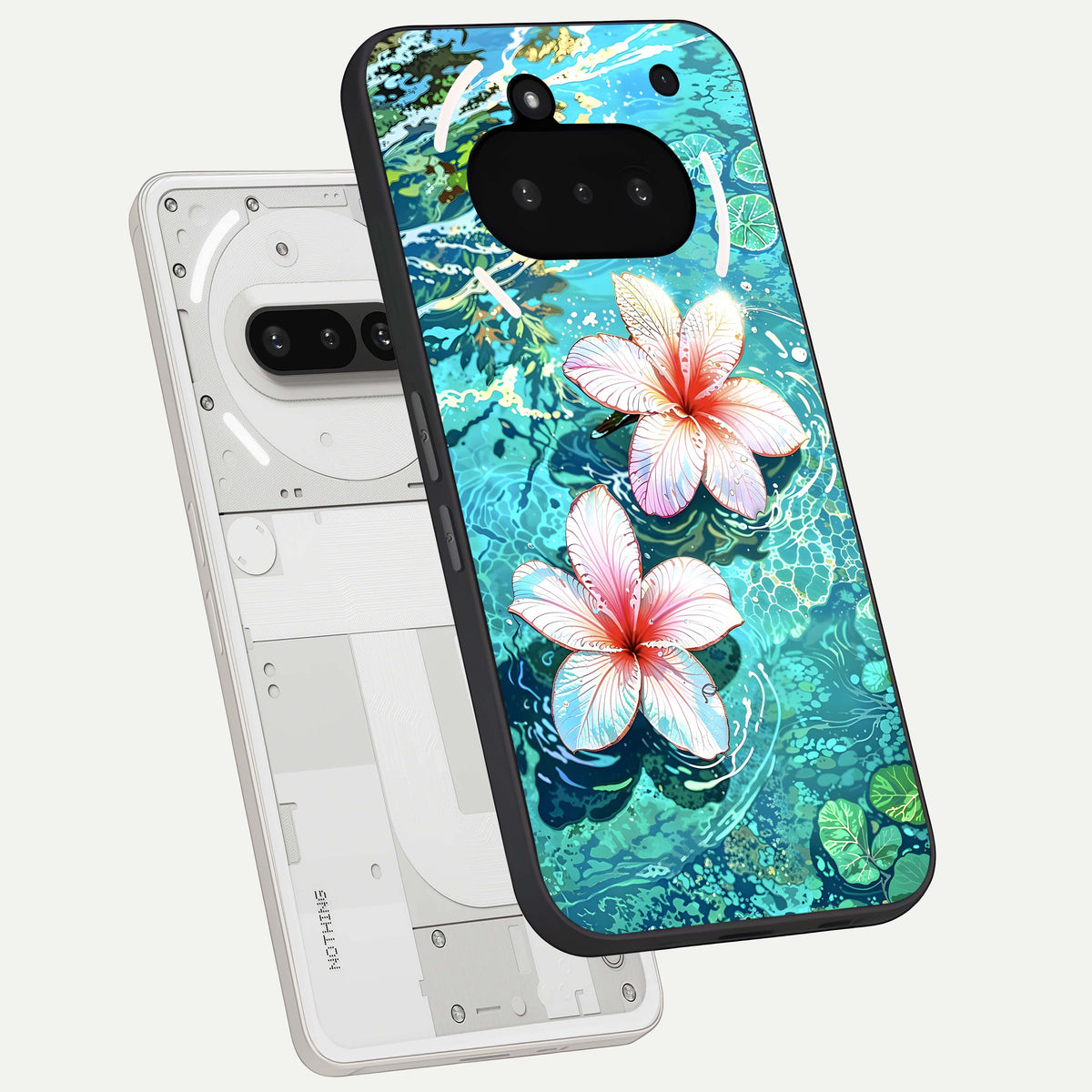  Pink Flowers in Water back cover For Nothing Phone 3A slim fit glass case with vibrant aesthetic design