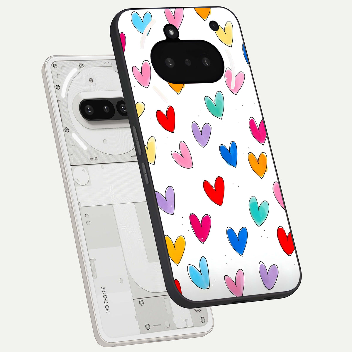  Playful Love Doodles back cover For Nothing Phone 3A slim fit glass case with vibrant aesthetic design