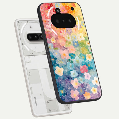  Rainbow Blossom Burst back cover For Nothing Phone 3A slim fit glass case with vibrant aesthetic design