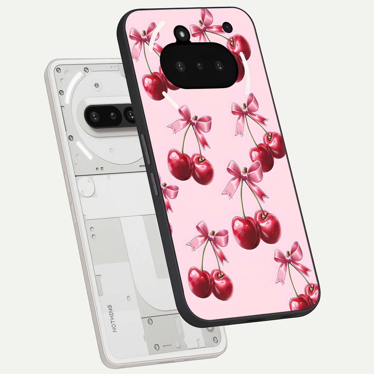  Red Cherries Pattern back cover For Nothing Phone 3A slim fit glass case with vibrant aesthetic design