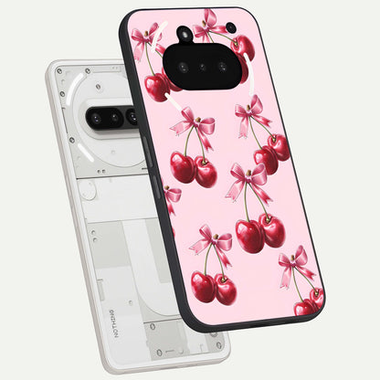  Red Cherries Pattern back cover For Nothing Phone 3A slim fit glass case with vibrant aesthetic design
