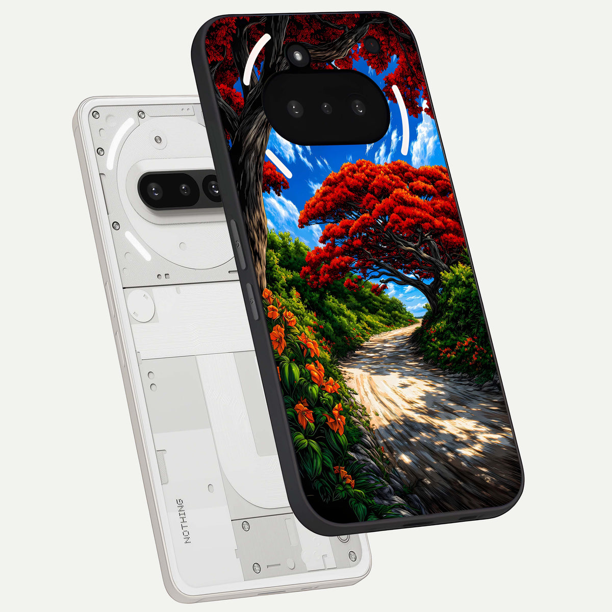  Red Trees Pathway back cover For Nothing Phone 3A slim fit glass case with vibrant aesthetic design