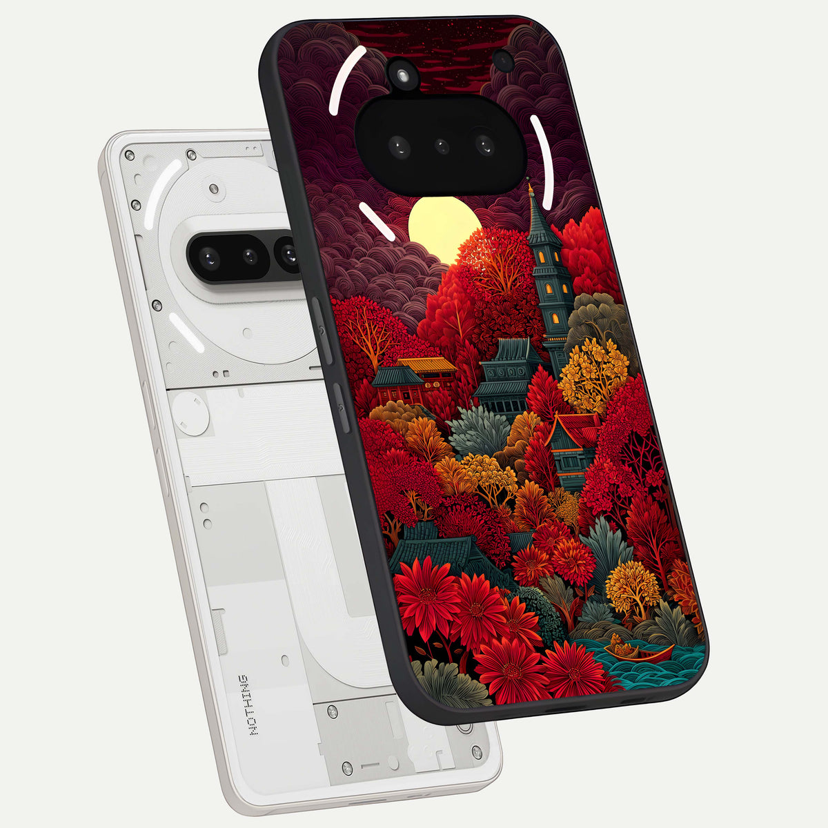  Scarlet Autumn Temple back cover For Nothing Phone 3A slim fit glass case with vibrant aesthetic design