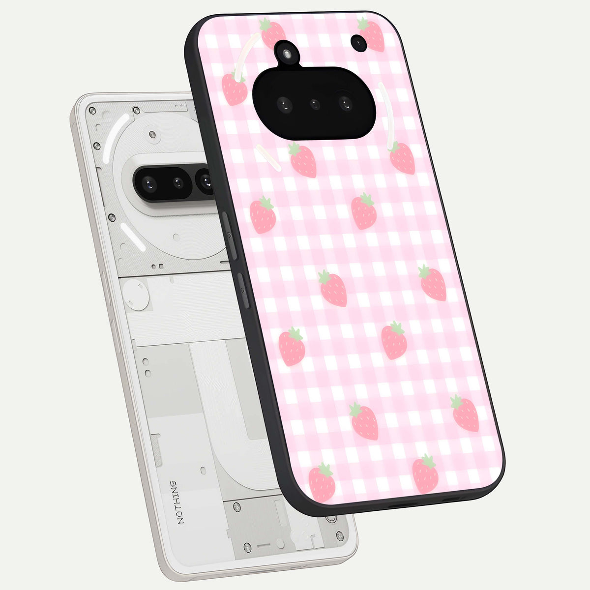  Strawberry Picnic Love back cover For Nothing Phone 3A slim fit glass case with vibrant aesthetic design