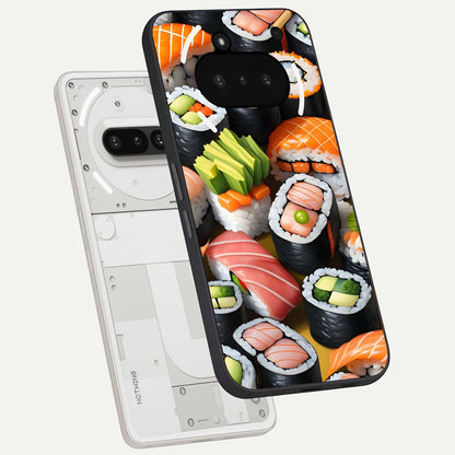  Sushi Food Pattern back cover For Nothing Phone 3A slim fit glass case with vibrant aesthetic design