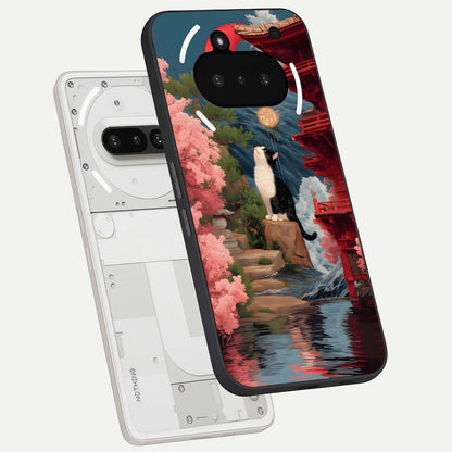  Temple Cat Scenery back cover For Nothing Phone 3A slim fit glass case with vibrant aesthetic design
