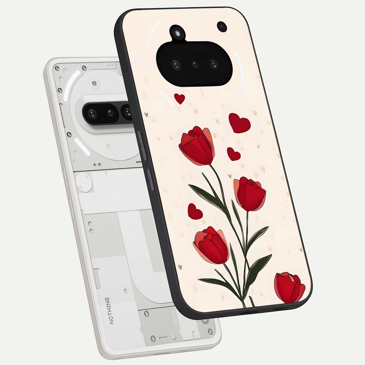  Tulip With Heart back cover For Nothing Phone 3A slim fit glass case with vibrant aesthetic design