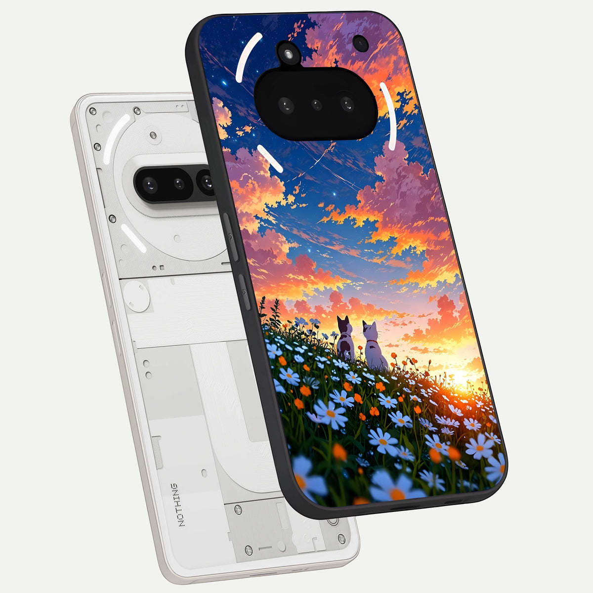  Two Cats Friends back cover For Nothing Phone 3A slim fit glass case with vibrant aesthetic design