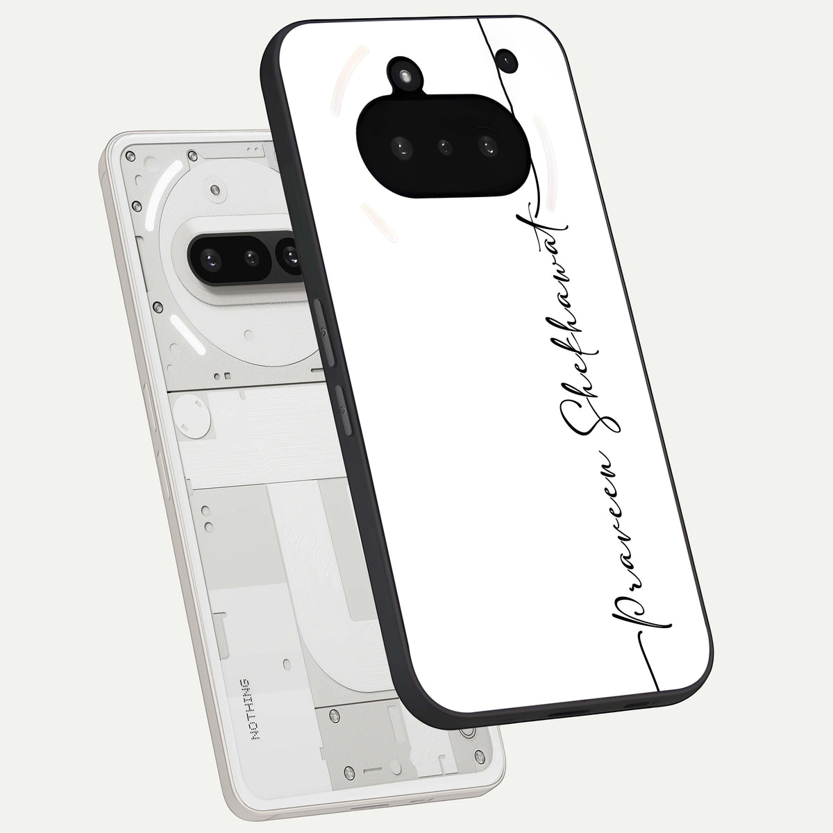  White Tune Custom Name back cover For Nothing Phone 3A slim fit personalized glass case with aesthetic design