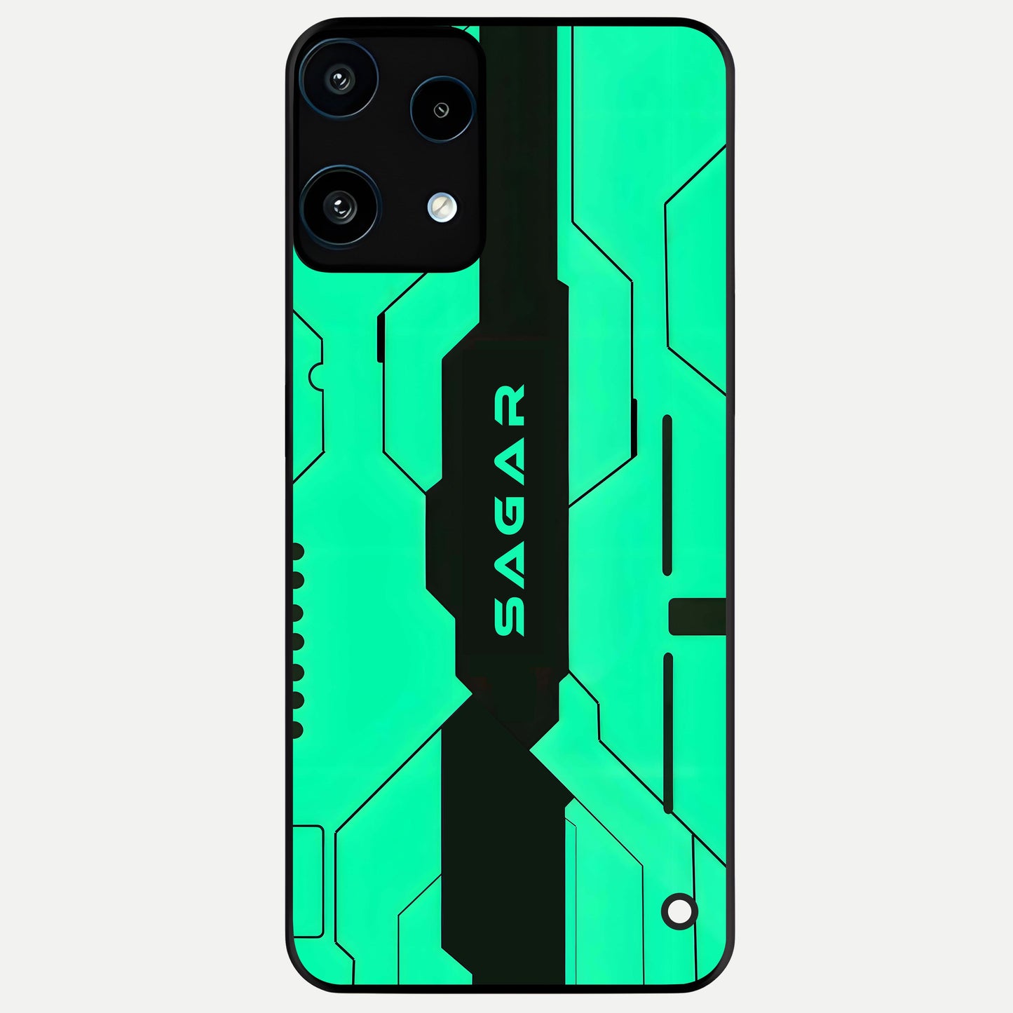  Aqua Tech CYBERPUNK Custom Name Glass Case For Nothing Phone 3A Lite back cover – full design glossy printed glass finish