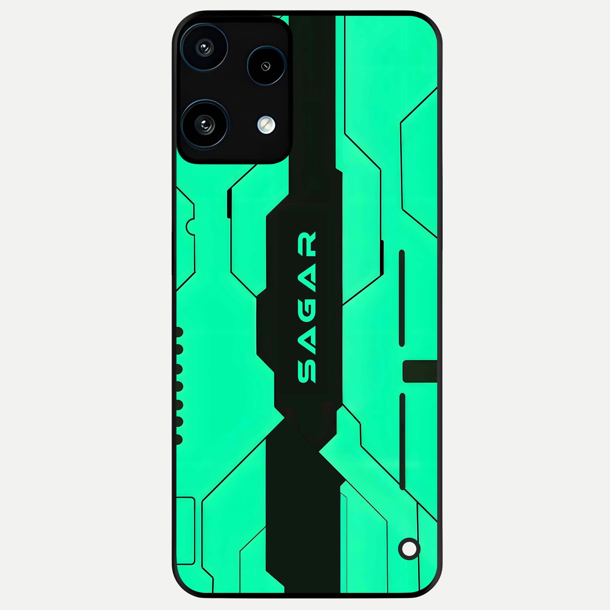  Aqua Tech CYBERPUNK Custom Name Glass Case For Nothing Phone 3A Lite back cover – full design glossy printed glass finish