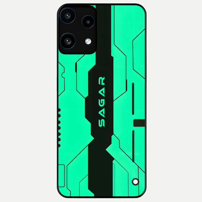  Aqua Tech CYBERPUNK Custom Name Glass Case For Nothing Phone 3A Lite back cover – full design glossy printed glass finish