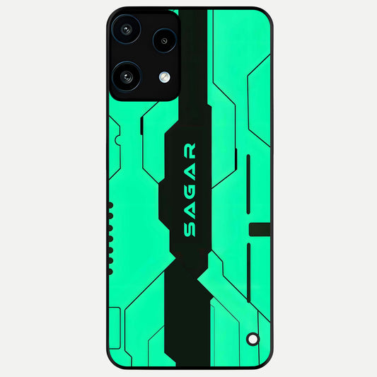  Aqua Tech CYBERPUNK Custom Name Glass Case For Nothing Phone 3A Lite back cover – full design glossy printed glass finish