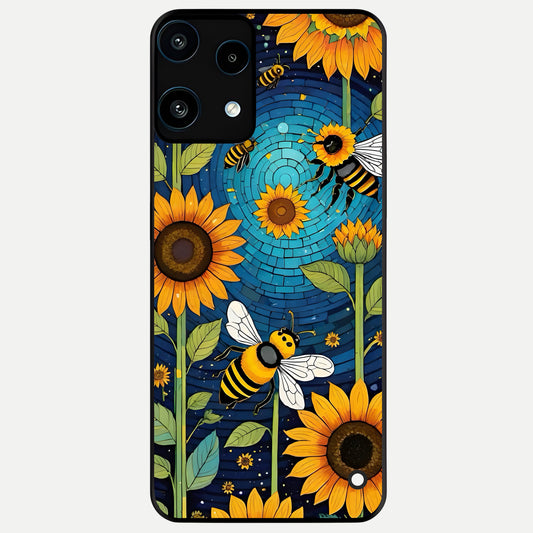  Bees And Sunflowers Glass Case For Nothing Phone 3A Lite back cover – full design glossy printed glass finish