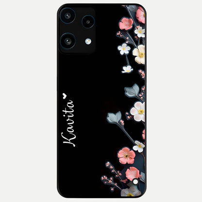  Black Elegance Floral Custom Name Glass Case For Nothing Phone 3A Lite back cover – full design glossy printed glass finish