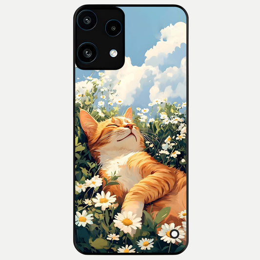  Cat And Flowers View Glass Case For Nothing Phone 3A Lite back cover – full design glossy printed glass finish