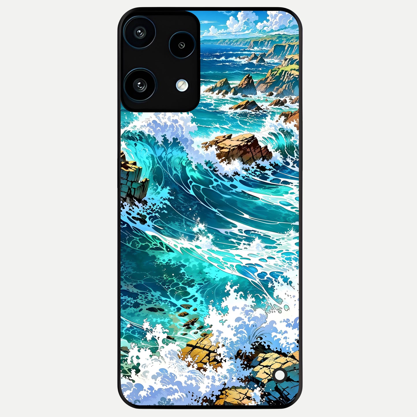  Coastal Blue Waves Glass Case For Nothing Phone 3A Lite back cover – full design glossy printed glass finish