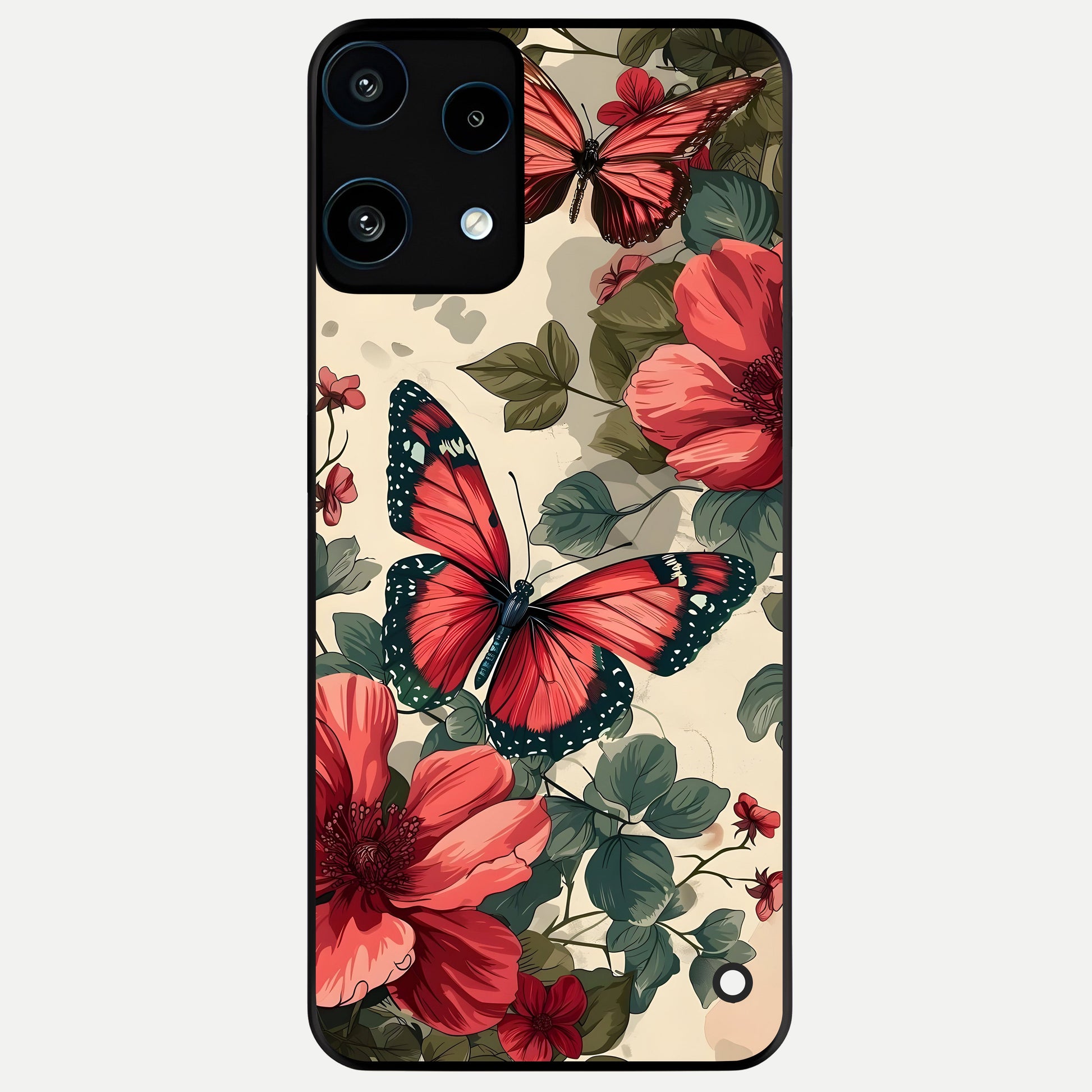  Crimson Butterfly Garden Glass Case For Nothing Phone 3A Lite back cover – full design glossy printed glass finish