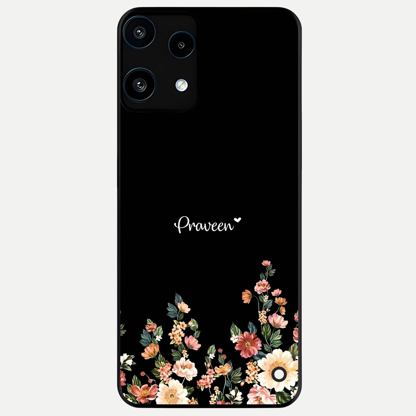  Floral Design Personalized Custom Name Glass Case For Nothing Phone 3A Lite back cover – full design glossy printed glass finish