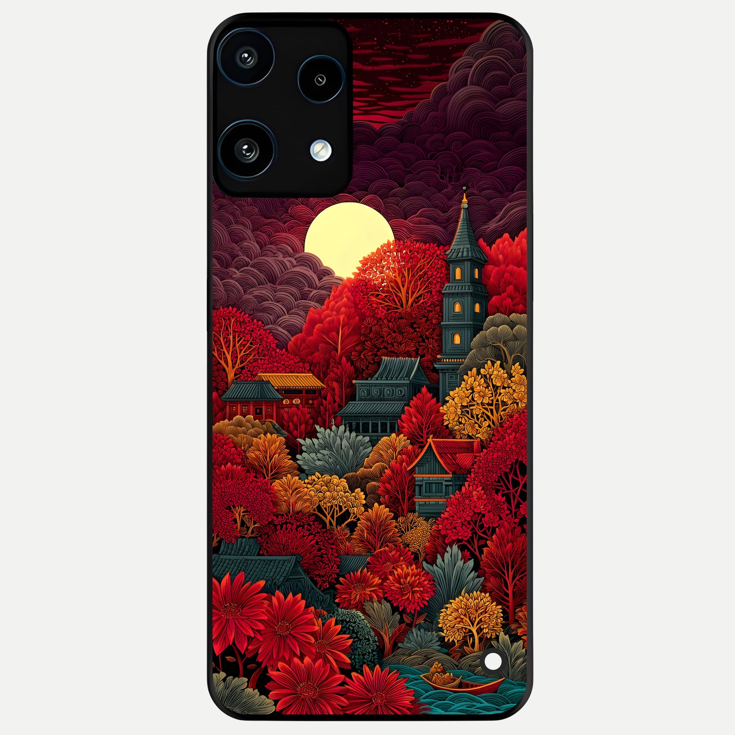  Scarlet Autumn Temple Glass Case For Nothing Phone 3A Lite back cover – full design glossy printed glass finish