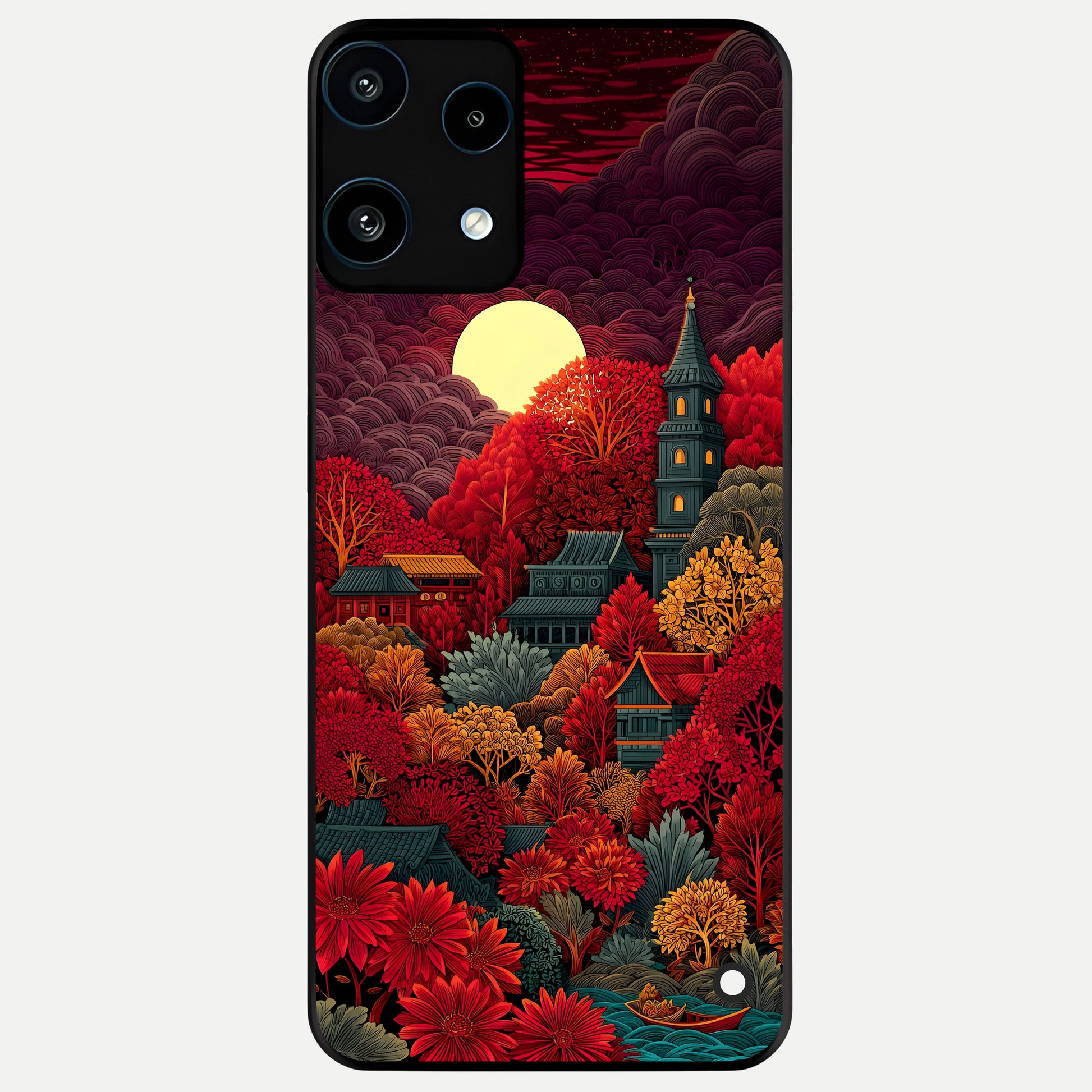  Scarlet Autumn Temple Glass Case For Nothing Phone 3A Lite back cover – full design glossy printed glass finish