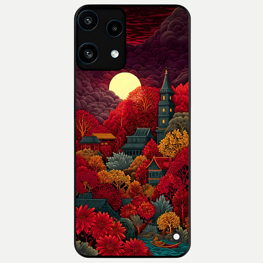  Scarlet Autumn Temple Glass Case For Nothing Phone 3A Lite back cover – full design glossy printed glass finish