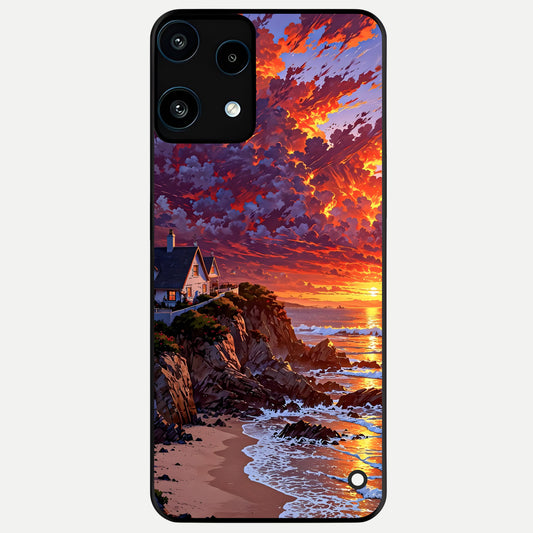  Sunset House By Sea Glass Case For Nothing Phone 3A Lite back cover – full design glossy printed glass finish