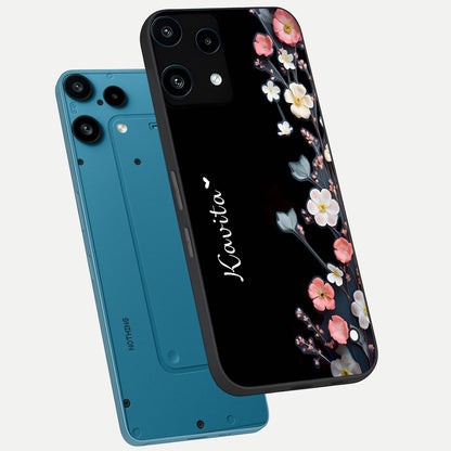  Black Elegance Floral Custom Name phone case For Nothing Phone 3A Lite showing premium glass back cover with detailed artwork