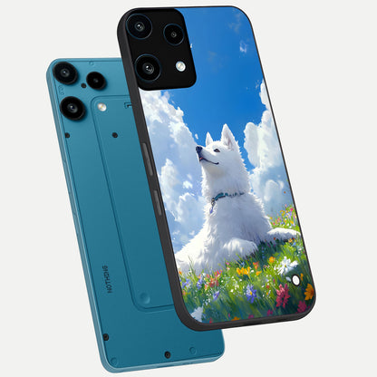  Blissful Cloud Pup phone case For Nothing Phone 3A Lite showing premium glass back cover with detailed artwork