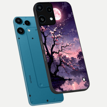  Blossom Pink Moon phone case For Nothing Phone 3A Lite showing premium glass back cover with detailed artwork