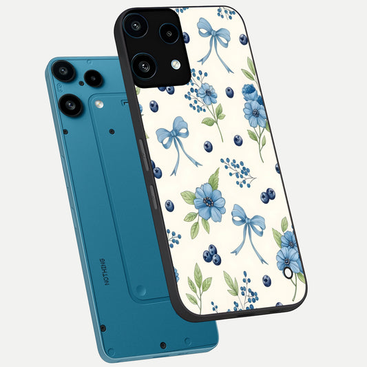  Blue Flower And Bow phone case For Nothing Phone 3A Lite showing premium glass back cover with detailed artwork