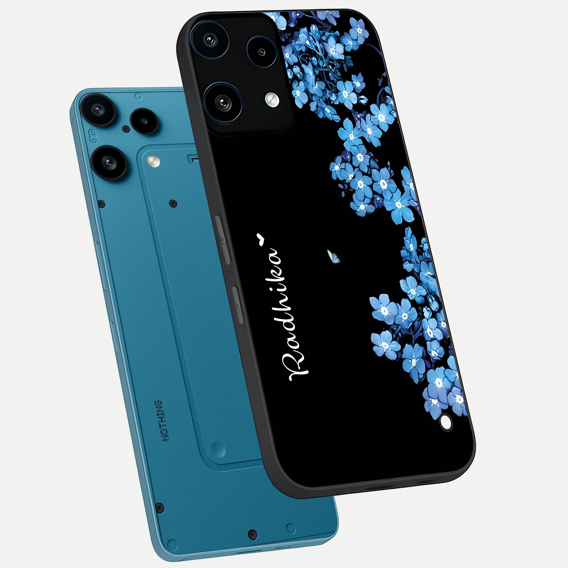  Blue Petal Dream Custom Name phone case For Nothing Phone 3A Lite showing premium glass back cover with detailed artwork