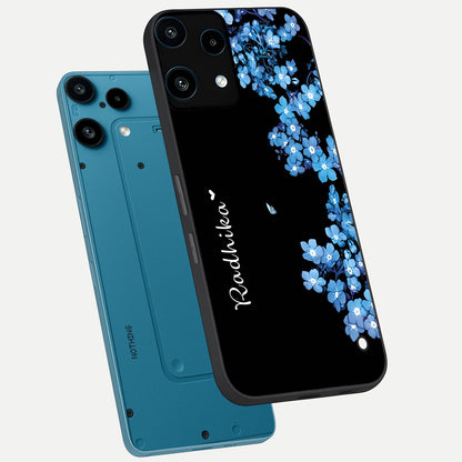  Blue Petal Dream Custom Name phone case For Nothing Phone 3A Lite showing premium glass back cover with detailed artwork