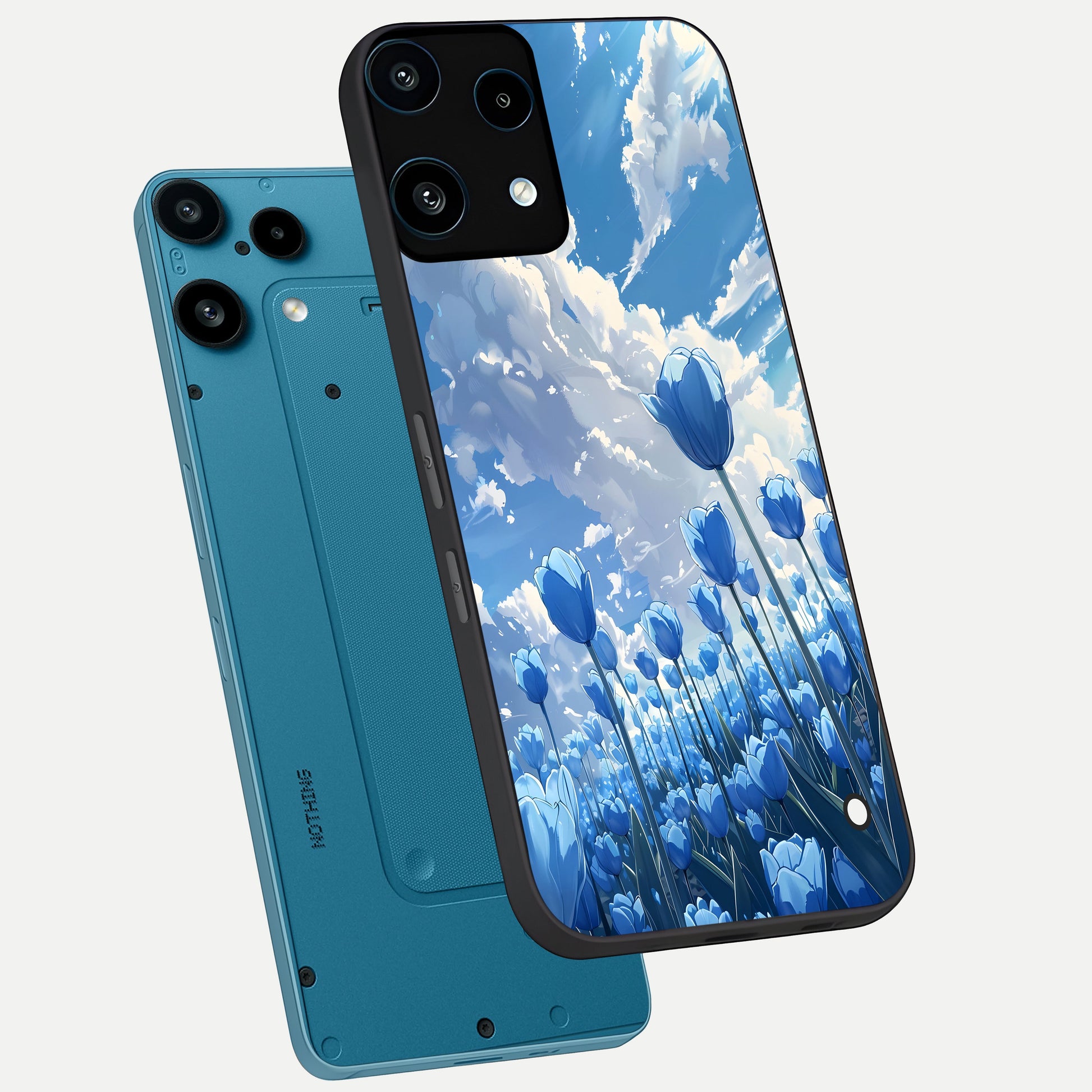  Blue Tulip Clouds phone case For Nothing Phone 3A Lite showing premium glass back cover with detailed artwork