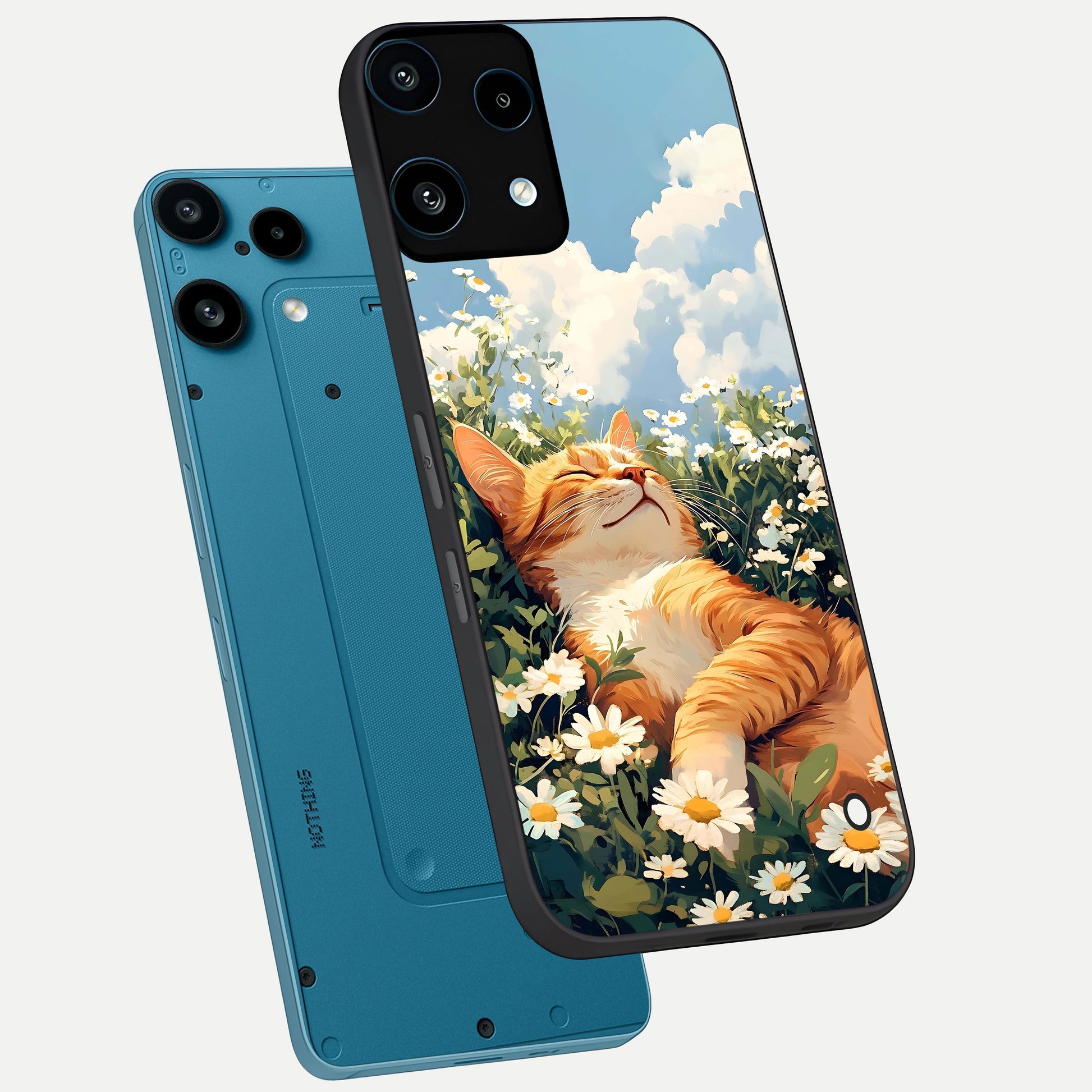  Cat And Flowers View phone case For Nothing Phone 3A Lite showing premium glass back cover with detailed artwork