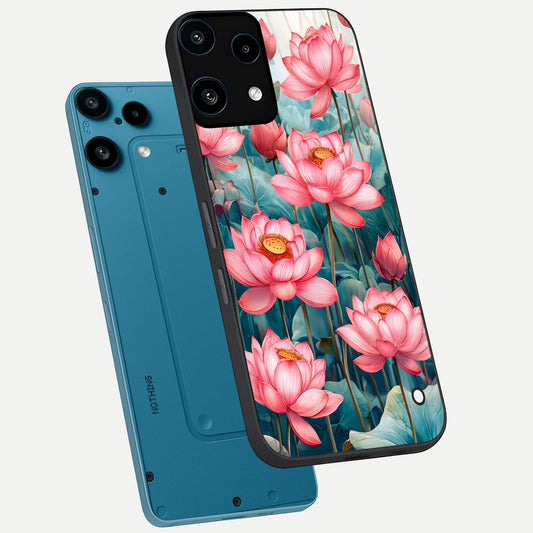  Celestial Pink Lotus phone case For Nothing Phone 3A Lite showing premium glass back cover with detailed artwork