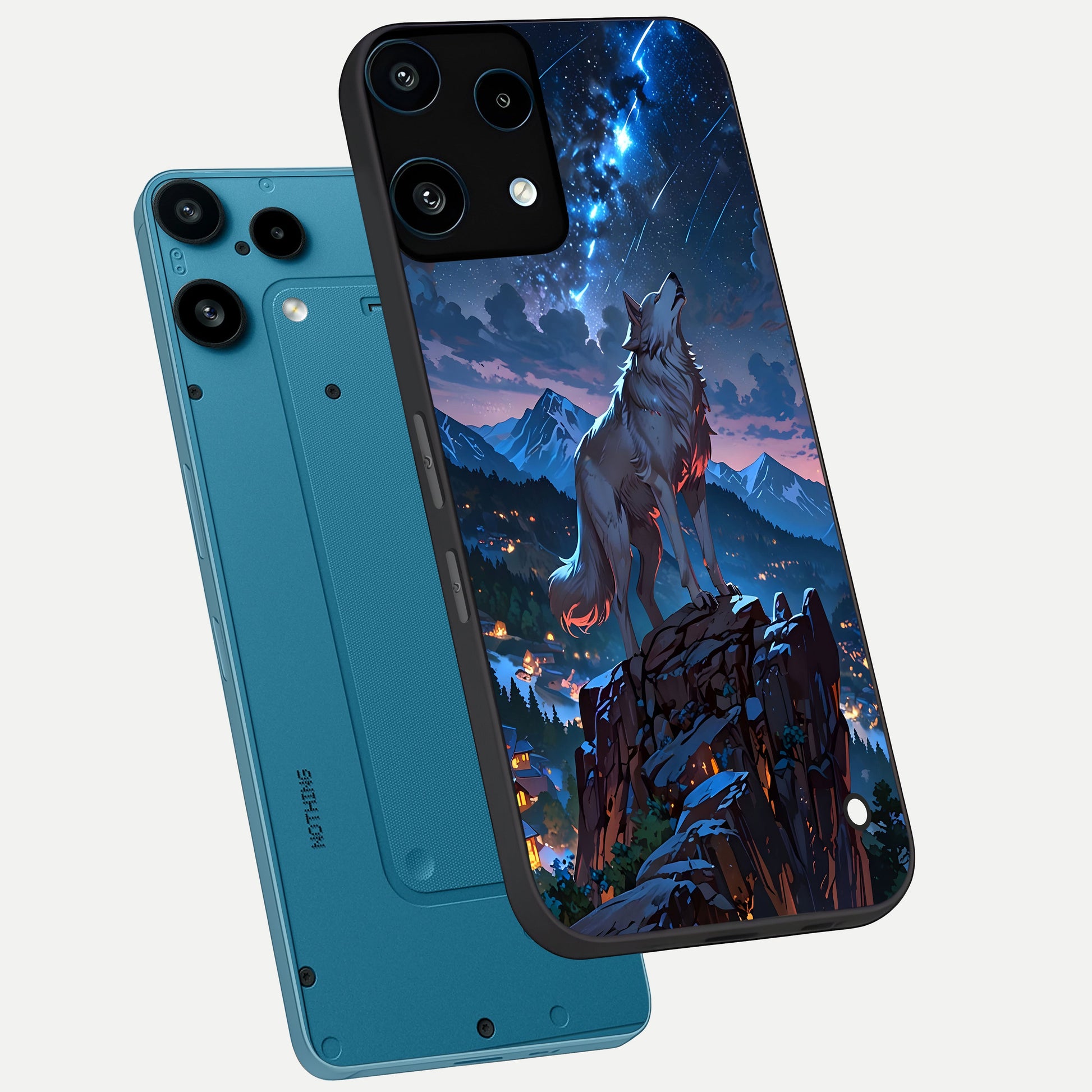  Celestial Wolf Howl phone case For Nothing Phone 3A Lite showing premium glass back cover with detailed artwork