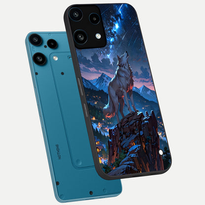  Celestial Wolf Howl phone case For Nothing Phone 3A Lite showing premium glass back cover with detailed artwork