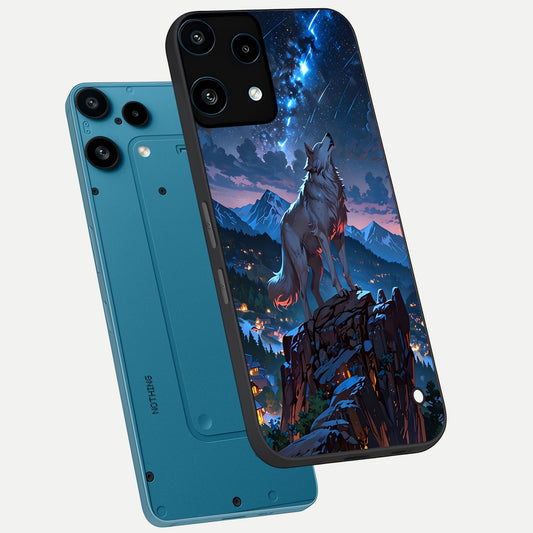  Celestial Wolf Howl phone case For Nothing Phone 3A Lite showing premium glass back cover with detailed artwork