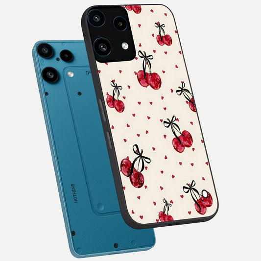  Cherry Heart Bow phone case For Nothing Phone 3A Lite showing premium glass back cover with detailed artwork