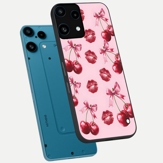  Cherry With Lips phone case For Nothing Phone 3A Lite showing premium glass back cover with detailed artwork