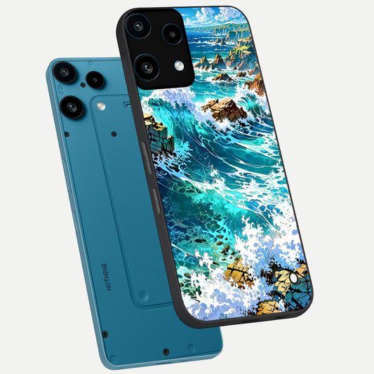  Coastal Blue Waves phone case For Nothing Phone 3A Lite showing premium glass back cover with detailed artwork