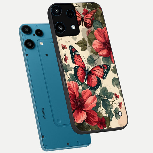  Crimson Butterfly Garden phone case For Nothing Phone 3A Lite showing premium glass back cover with detailed artwork
