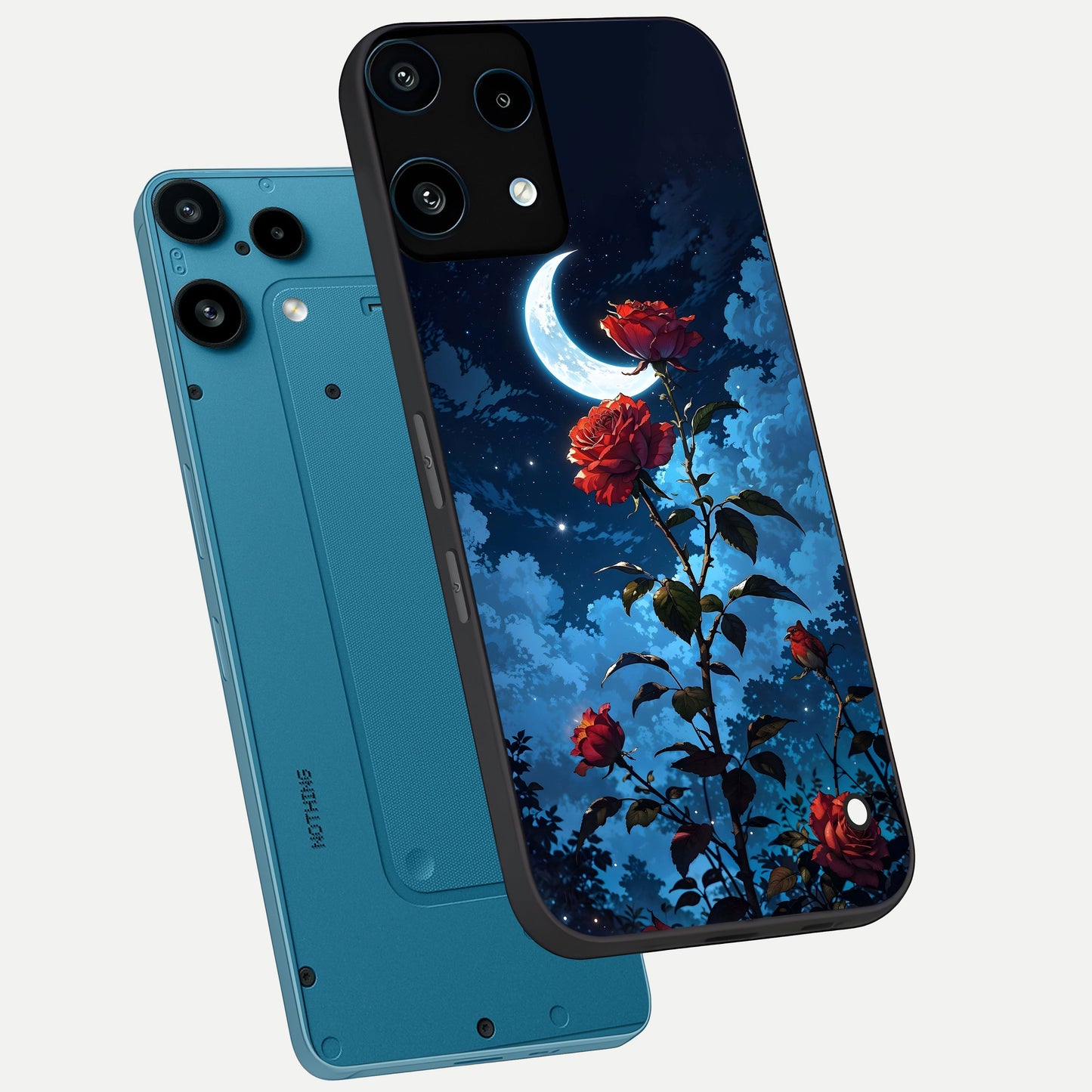  Crimson Rose Moon phone case For Nothing Phone 3A Lite showing premium glass back cover with detailed artwork